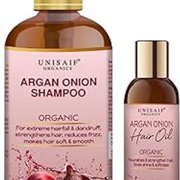 UNISAIF Organics Argan Onion Shampoo 300ml and Hair Oil 100ml Combo | For Hairfall Control, Dandruff & Frizz | With Organic Argan Oil & Onion Extract-image-94