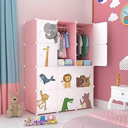 Mevigo 12 Door Plastic Soft Sheet Wardrobe for Kids, Baby Almirah for Clothes, Baby Storage Organizer, Cupboard for Clothes, Kids Wardrobe for Clothes/Toys/Books - (Monkey Pink, 12 Door)-picture-18
