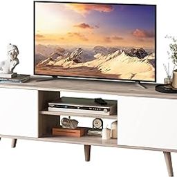 Engineered Wood White Tv Stand for 55 Inch Tv, Entertainment Center Tv Media Console,Ppts025-10