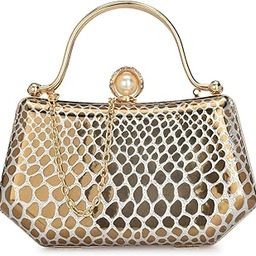 Women's Gold Handcrafted Beautiful Top Handle Clutch Bag-image-91