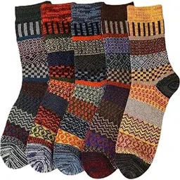 zibuyu 5 Pairs Men's Long Wool Socks - Winter Warm Knit Vintage Stripy Floor Socks for Gift, Assorted-picture-1