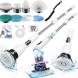 Electric Cleaning Brush, 12-in-1 Electric Spin Scrubber Cordless with 8 Interchangeable Brush Heads, Electric Cleaning Brush with Adjustable Handle for Bathroom, Kitchen, Tiles, Floors, Car (White)-image-53