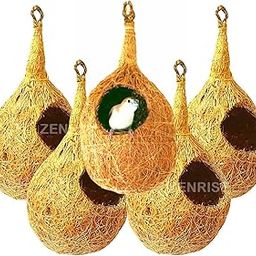 Coco Fiber Bird Nest House (Beige, 100% Natural Coir) Handmade House for Egg Laying and Resting in Bird cage and Balcony, Accessories Toy and Decor - Pack of 5-image-32