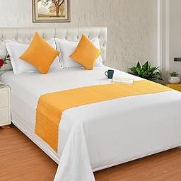Ultrasonic Quilted Velvet Bed Runner Scarf with Cushion Covers for Double Bed, King Size Bed (Runner: 18x90, Cushion Cover: 16x16) (Yellow)-image-28