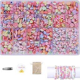 ambitieux DIY Bracelet Making Kit - 24 Colorful Beads, 10m Elastic Thread, Jute Bag, and Cutter - Gift for Girls Birthdays (Dual Tone Multicolor)-image-28