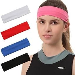 Glamyou Adjustable Elastic Headband for Women and Girls,Kids,Gym,Facial,Makeup,Yoga,Cleaning,Sports,Spa,Exercise Workout,Running Daily Use Headband Pack of 2 ((Pink/White/Red/Blue/Black))-image-3
