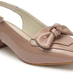 Women's Patent Finish Sling Back Block Heel Mule with Bow-image-28
