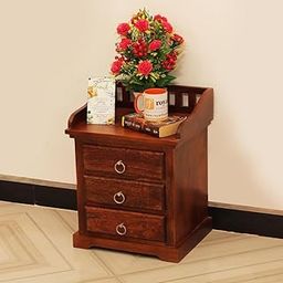 Wood World Sheesham Wood Night Stand 3 Drawer Storage Contemporary Bedside Table for Bedroom | Night Stand 3 Drawer Bedside Table Bedroom Storage Table-20
