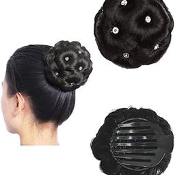 Studded Hair Bun Synthetic Readymade Hair Juda For Party Hairstyle Hair Volumizer Clamp Claw Bun Hair Extensions & Wigs (Black)-image-20