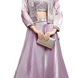 womens' Lehenga And Choli With Short Jacket Set With Zimmichu Silk Embroidery Work Set(M-2489 Purple)-picture-42