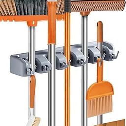 QUEBERS Upgraded with Effective Strong Holding 5 Slot Position with 6 Hooks Garage Storage up to 11 Tools Plastic Wall Mounted Mop and Broom Holder (6)-image-65