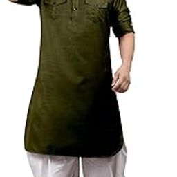 Olive White Dhoti Salwar Pathani Suit for Men's/New Cotton Blend Kurta Pyjama Set-picture-47