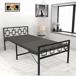 APRODZ Single Bed | Foam Mattress Included | Folding Style No Assembly Required (Black,3ft x 6ft,with Headboard,Metal)(Single, with Mattress)(Geometric Design with Foam, Single Size)-image-52