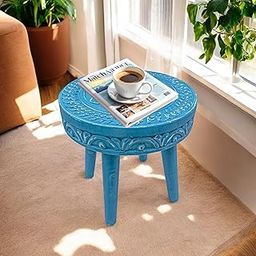 THE URBAN STORE TUSTB41 Small Sofa Side Table/Accent Table/Pot/Statue/Night Lamp Table for Living Room, Bedroom, Children Room (36 x 36 x36 CM) Blue-image-95