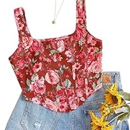 Shine N Show Women's Floral Corset Tank Top, Printed, Sleeveless Crop Top-picture-15