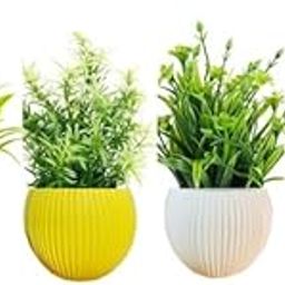 WYTE ORIGIN Artificial Plants with Decorative Ribbed Pots, Set of 4, for Indoor Home Decor Farmhouse Bathroom (Plastic) Multicolor Planters (Multicolor)-image-85