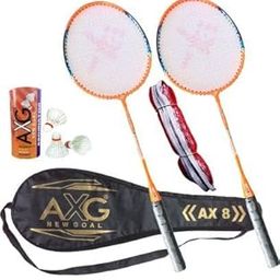 AXG New Goal AX-8 Rugged Aluminium Badminton Set (2 Racquets, 3 Shuttlecocks, 1 Net) Badminton Kit (Orange)-11