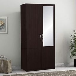 CASPIAN Furniture Walnut 2 Door Wardrobe with Mirror 2 Shelves and Hanging Space for Clothes |2 Door Wardrobe for Bedroom | Wardrobe for Clothes | Cupboard | Almirah | Engineered Wooden Wardrobe-23
