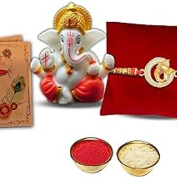 Rakhi For Brother With Gift - Premium Ganesh Rakhi With Ganesh Idol Statue Mini Greeting Card- Rakhi Gift For Brother, Men-image-83