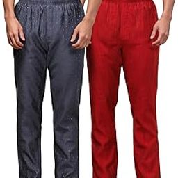 Mens Pack of 2 Cotton Blend Ethnic Wear Ethnic Motif & Textured Pyjama with Elasticated Waistband and Side Pockets-picture-16
