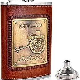 Menzy Stainless Steel and Stitched Leather Hip Flask 8 oz (230 Ml), England Design Wine Whiskey Vodka Alcohol Drinks Pocket Bottle with Funnel Set for Men Women-29