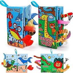 KolorFish Infants Polyester 2 Pcs Soft Cloth Baby Books|0-6 Months High Contrast Sensory Baby Toy|6-12 Months Touch Feel Teething|Travel Essentials Tummy Time(Ocean&Jungly Animals),Multicolor-picture-15