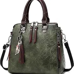 storite PU Leather Handbag, Satchel Tote with Top Handle & Strap - Green-picture-39