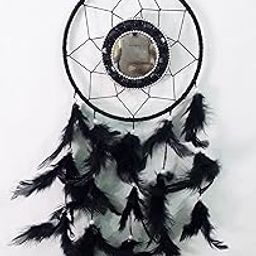 Pentbuns Wall Hanging Multi Color Dream Catcher with Both Side Mirror for Attracts Positive Dreams, Down & Feather-Fill White Crochet Dream Catcher - Multi Color (Black)-8