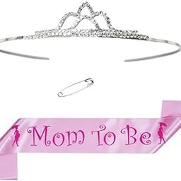 Royal Glamor Tiara Set – Pink Sash Crown & Rhinsotne Jewel Combo for Trendy Moms | Baby Shower Combo Set-image-11