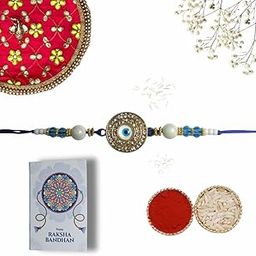 Evil Eye Rakhi for Brother,Roli Chawal & Raksha Bandhan Greeting Card|Rakshabandhan Gift Combo for Bhai|Handmade Rakhi-image-83