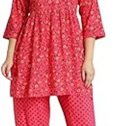 Cotton Printed Maternity Night Suits Set for Womens (Dark Pink)-image-94