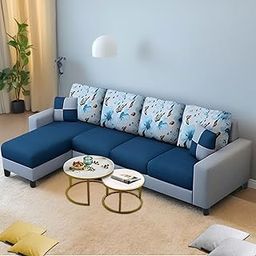 Casaliving Rolando LHS 6 Seater L Shape Sofa Set for Living Room | Colour - Blue Grey | Premium Fabric Sofa (LHS)-image-99
