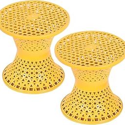 Kuber Industries Seating Stool | Plastic Mesh Damroo Stool | Both Sided Stool for Guestroom | Damroo Style Stool | Stool for Graden | Stool for Balcony | Pack of 2 | Yellow-2