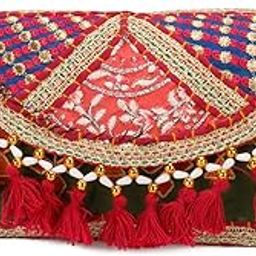 Shanvi Handicraft Handmade Cotton Ethnic Rajasthani Embroidered Bags for Women Sling Clutch with Handle Purses for Ladies Girls (design 10)-image-80