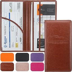 LumiMokki Premium Car Registration & Insurance Card Holder with Magnetic Shut, Vehicle Glove Box Car Organizer - For Documents, Cards, License (Brown)-image-90