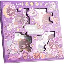 SAMVARDHAN World Theme Kawaii Self Adhesive Floor Stickers -100 Sheets PVC Cute Washi Sticker for Project, Japanese Style Girls Sticker Set, Scrapbooking, DIY Arts Crafts (Nini's Purple)-image-18