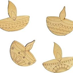 Curious Button Wooden Diya Set for Diwali Decoration | 4 Unique Designs | 3 Inch Pack of 8 | Cutout for Art & Craft, Table Decor, Home DIY Projects | Traditional Wooden Diya-image-36