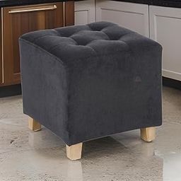UWI CRAFTS Wooden Square Ottoman Footstool with Tufted Top, Velvet Fabric Upholstered, 4 Legs for Room Patio Kitchen Bench Puffy Wooden Mudda 31D x 31W x 35H cm (Black)-image-41