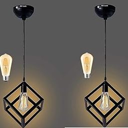 M2 Look Metal Square Cube Ceiling Pendant Light | Hanging Lamp for Living Room, Restaurant, Bar Counter, Hotels, Malls, Shops, Clubs, Pubs & Study 4 watt Bulb Included, Pack of 2-6