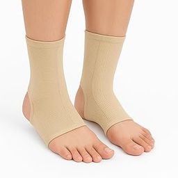 Fash-N-Vibe Ankle Support Compression Sleeve Pair Beige Color Foot Binder Wrap for Sprain Plantar Discomfort Non Slip Protector for Men Women Lightweight Soft Elastic Gear_L-image-4