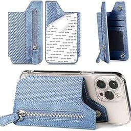 Leather Stick-On Phone Wallet Card Holder Premium Leather Phone Card Holder Stick-on Phone Wallet with Zip, Phone Stand (Multicolor,Pack of 1)-12