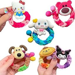 VORSET 4 pcs Sanrio Cartoon Children's Hair Band, Hair Rope, Kuromi Cinnamon Hair Rope, Candy Colour Braid, Small Rubber Band, Women Rubber Band Ponytail Holder-image-46