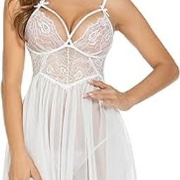 Women's Lace Floral Above The Knee Night Dress (White_Free Size_BBNew2)-picture-32