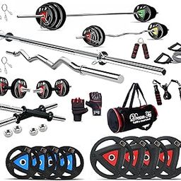 DREAM FIT Professional Metal Integrated Rubber Coated Plates Combo - 30Kg Home Gym Set with 23mm 3 ft curl Rod, 23mm 5 ft Straight Rod, 1 Pair Dumbbell rods with hex Nuts and Gym Accessories (30Kg)-image-29