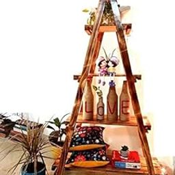 HIDEN™ Pine Wood Ladder Shelf Bookshelf Planter Stand Wooden Home Decorative for Showpiece Decor Floor Shelve - 5 Feet-picture-23