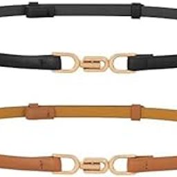 2pcs Skinny Waist Belt for Women Belts for Dress, PU Leather Dress Belts for Women, Fashion Ladies Belt with Metal Buckle Closure for Shirt, Blouse, Blazer (Black & Brown)-image-42