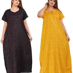 Women’s 100% Soft Pure Cotton Printed Nightwear Kaftan Nighty Combo Pack of 2-image-83