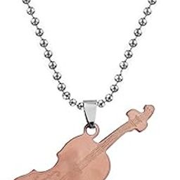 Rock Electric Guitar Acoustic Charm Music Player Musical Instrument Jazz Hip Hop Music Style Rose Gold Stainless Steel Necklace Pendant for Men and Women-image-86