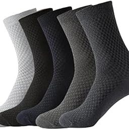 5 Pairs Mens Bamboo Moisture Wicking Socks Suitable for All Seasons Striped Pattern in a Variety of Colours for Business and Casual Black Blue Grey-image-1