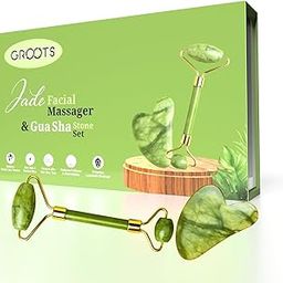 Groots Jade Facial Massager & Gua Sha Tool Natural Himalayan Stone for Face Neck Healing Skin Wrinkles & Serum | Application Improves Facial Micro Circulation, Reduces Puffiness & Wrinkles, Improves Skin Elasticity (Pack 1)-90